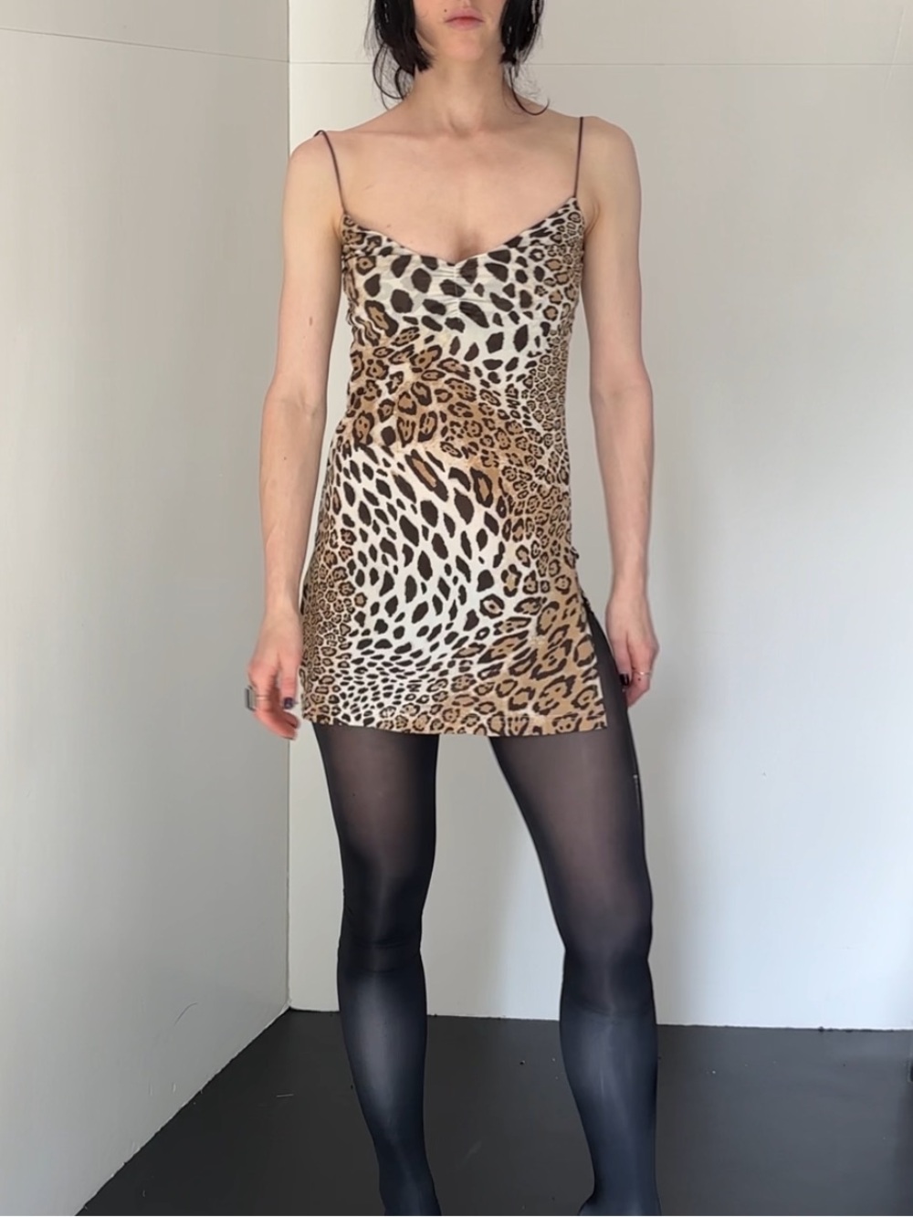 Animal Print slink thong strap mini dress